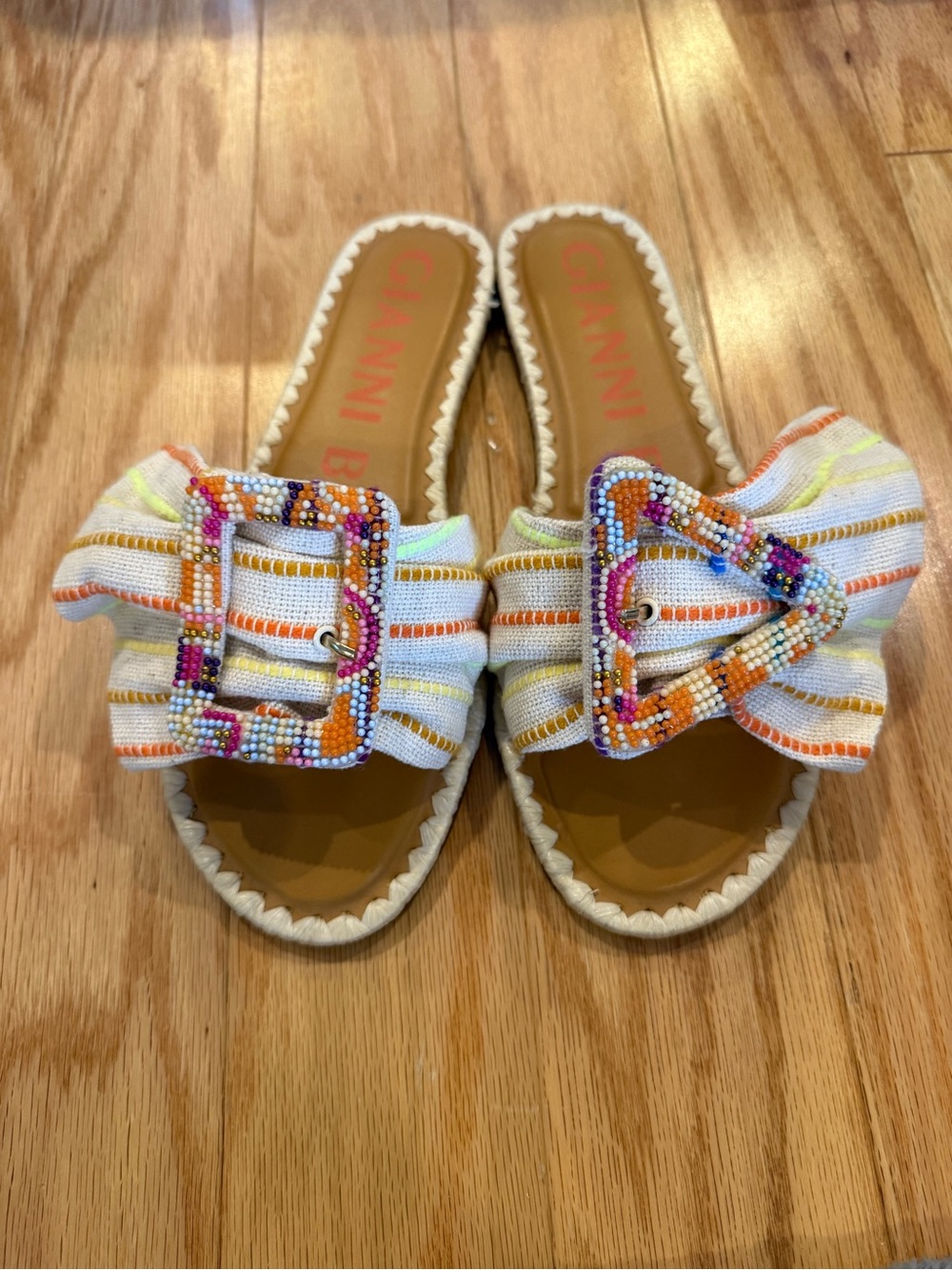 Gianni Bini Jaxson sandals Multi colored Orange Beaded Buckle Slide Sandals - Picture 9 of 9